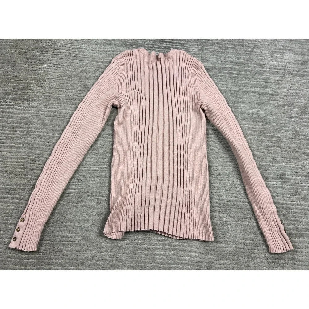 Liz Claiborne Sweater Womens Medium‎ Pink Stretch Longsleeve VNeck Ribbed Career